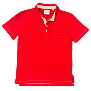 Billy Reid Mens Short Sleeve Peruvian Cotton Front Pocket Polo Medium Red